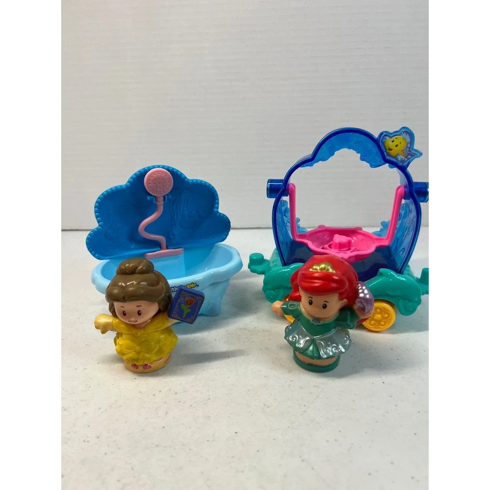 Fisher Price Little People Disney Princess Ariel Belle Figures Tub Carriage Set